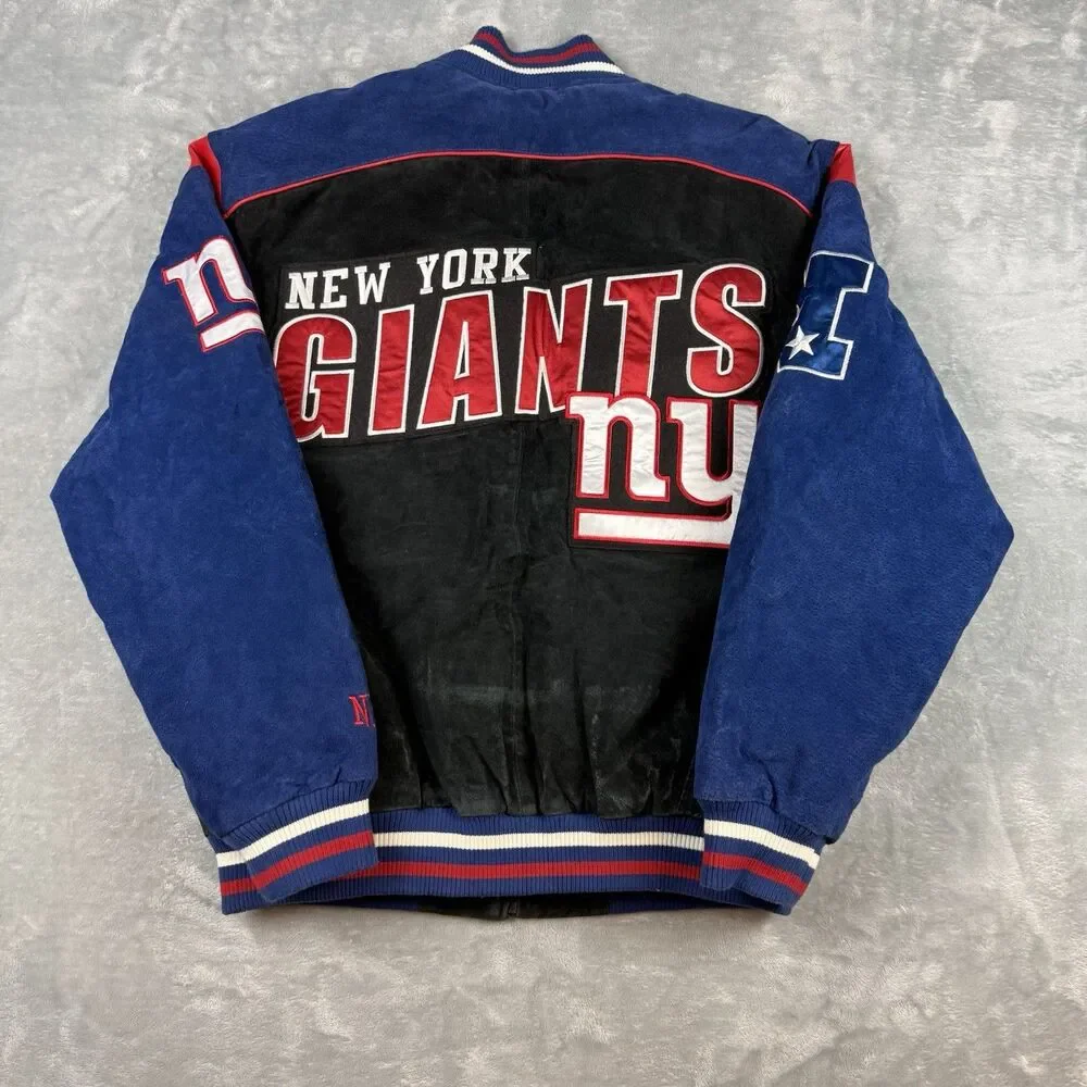 Vintage New York Giants Suede Leather Jacket XL NFL Team Apparel Full Zip Y2K